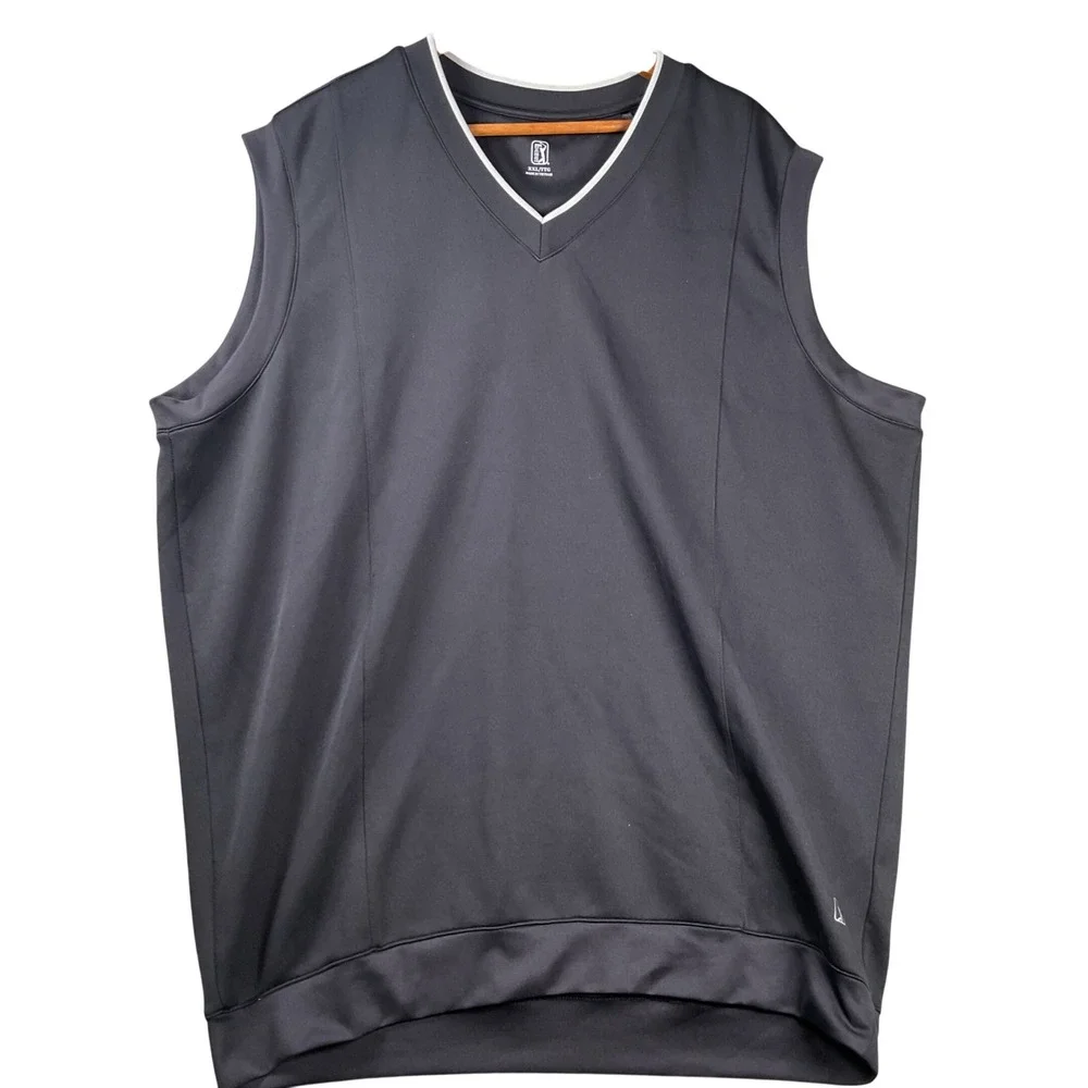 PGA Tour Golf Vest Mens XXL Black V-Neck Sleeveless Performance Pullover